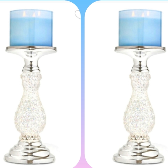 Bath & Body Works Other - 💎 SET OF 2 SILVER SWIRLING GLITTER PEDESTAL 3-WICK CANDLE HOLDERS